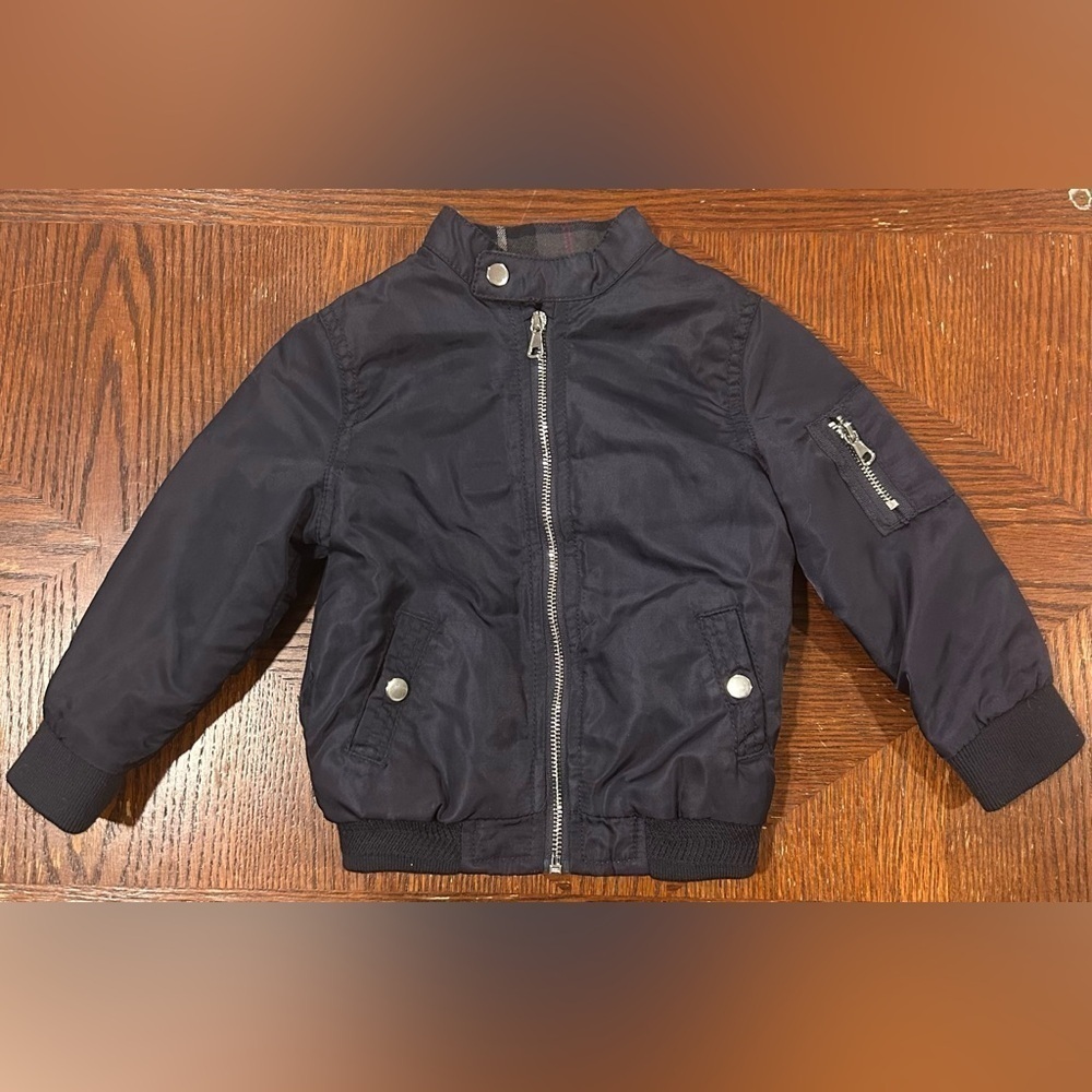 River Island Mini Boy’s Nylon Bomber Jacket- Dark Blue/ Size 9-12 Months
